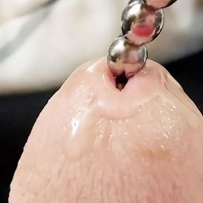 Sounding my cock with a 12 inch urethral rod getting close up of it going in my pisshole