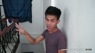 Lance`s Ticklish Asian Boy Feet: Silk Soft Soles Bound to Stairs!