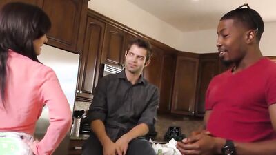 Stunning brunette doll sucks and riding her husband's mate's BBC