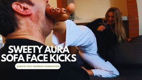 Sweety Aura sofa face kicks karate foot worship and domination