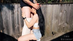 [BTS] Risky outdoor facefuck and cum in throat. We did it at the hunting tower!