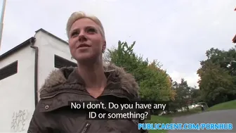 Tongue pierced blonde fucks a stranger in public for cash