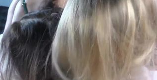 A hairjob with blonde and brunette babes