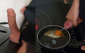 Cooking Fried Egg with Cum and Eating It