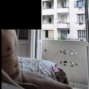 Flashing naked masturbating at open window