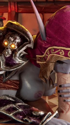 3D Wow Sylvanas Windrunner Blowjob and Anal Beads Cumshot