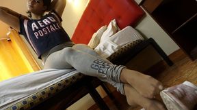 Relaxing and funny time for big and sweaty nylon feet