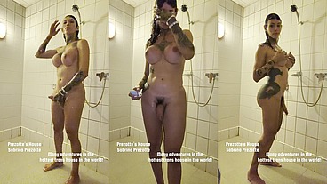 Sabrina Prezotte a atriz do porno brasileiro em um momento intimo, tomando banho com seu pau grande.