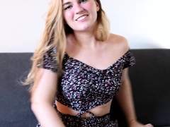 Blonde solo stripping and masturbation