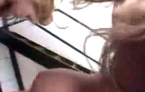 Tranny crowd stretching blonde girl