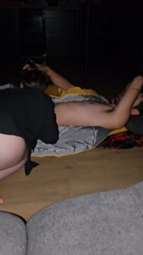 Hot brunette joins me during a party and fucks her without embarrassment