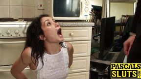 Slut dunks her head in water as she gets her big ass slapped