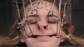 Young white chick in the barrel got her face pulled and stretched