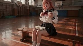 bitch decided to read in the gym, but the janitor had other plans for her. (ai generated)