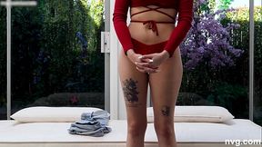 Blonde girl next door was quite nervous about this exciting opportunity but she took in the stranger'_s cock and the rest is history!