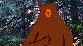 A naked Bear in the woods. Live action and cartoon.