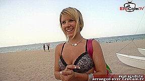 British blonde college teen 18+ pick up on beach in holiday for porn