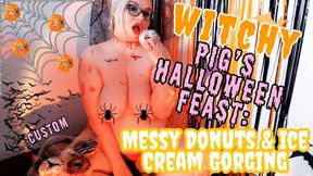 CurvySoleGoddess: Witchy Pig’s Halloween Feast - Messy Donuts and Ice Cream Gorging