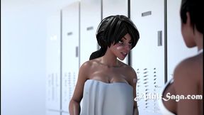 Hot Busty Babes Wrestle Then Scissor In The Girls Locker Room Anime Fight Scene