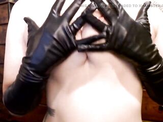 Nipp Squeezing Boob Tease Ebony Gloves