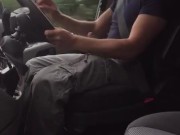Muscular trucker jerks off and cums while driving