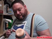 Pierced superchub masturbates in stock closet