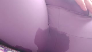 In a park full of people, your friend gets her tight leggings completely wet in hot pee