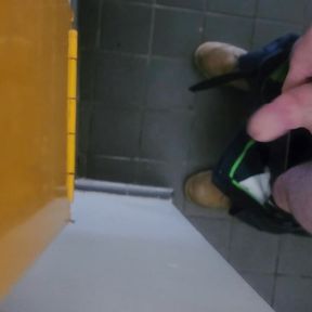 Public restroom wank soft to hard then cum.