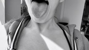 Mouth, tongue, ice and nipples B&W