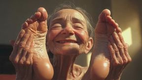 90 Year Old Granny Oiling Her Feet - Moaning & Begging for Foot Licking