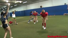 Hazing lesbos licked out on the soccer field