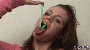 001 - Cute Addison Chews Gum and Blows Various Bubbles (MP4)