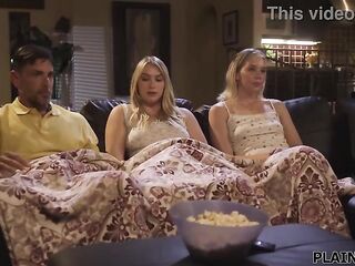 Sophia Sterling watches a movie scene with her crush Maisey Monroe but the breasty blond is greater quantity interested in her stepdad.This babe secretly jerks him off