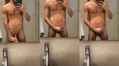 Big cock weeps as guy loses it in sauna hands