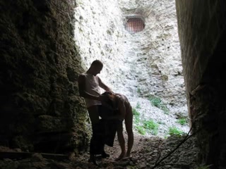 brunette sucks cock and Fucks in the ruins of an old fortress