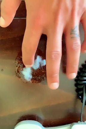 Amateur Twink Cums on a Table and Rubs His Cum - Under Balls View Angle