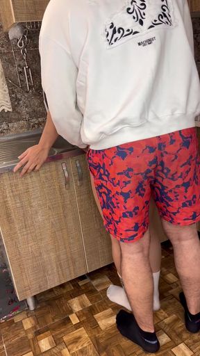 teasing Neighbor Boy Shows off His Smooth Sexy Body in Kitchen &amp; Bathroom