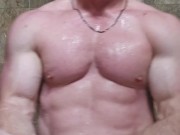 Stud jerk and eats his cum after workout