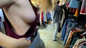 Big Ass Babe Flashes Nipple during Public Shopping Spree