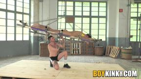 Kinky dominator Xavier Sibley tied up his sexy sub and toyed with his cock