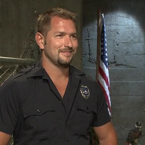 Officer Justice Taken Down and His Giant Cock Edged by Two Perverts