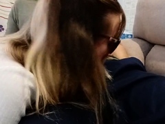 Blonde Babe's Clothes Ruined by Extreme Bukkake Before Work