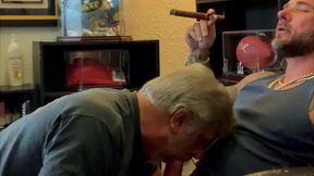 jason collins blowjob while smoking a cigar in my trophy room!