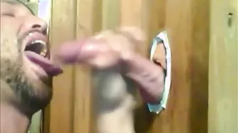 Amateur buddy takes multiple cumshots at glory hole