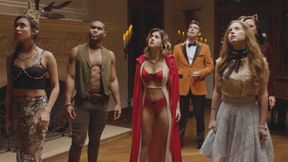 ”Hot big tits Stepmommies in sexy lingerie solving a mystery with group of guys”