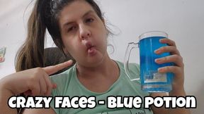 Blue Potion Makes Me Pull Crazy Faces – Puffed Cheeks, Tongue Out & Goofy Madness