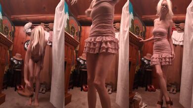 Pink dress up heels fetish solo undressing blonde