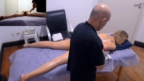 massage ends up ending in sex, the masseur had sex until he came in her while giving the massage.