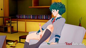 Uncensored Yaoi Animation: Boku no Hero`s Deku Cosplay & Prostate Orgasm