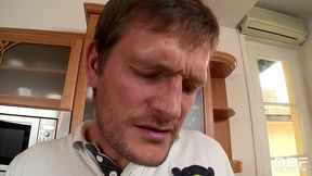 naughty coeds demetris and leda suck on man sausage atop the kitchen table